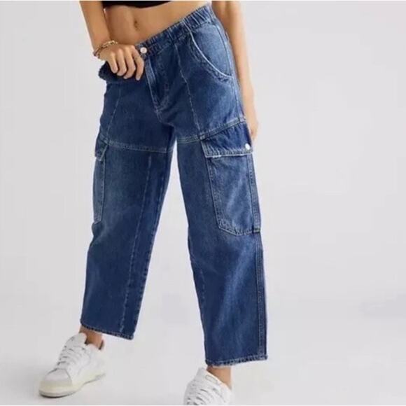 Free People We the Free All Star Barrel Cargo Jeans Button Fly Boho Y2K Women XS - Picture 1 of 9